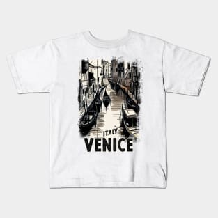 Venice Italy Vintage Travel Postcard Art Style Retro Mid Century illustration Kids T-Shirt